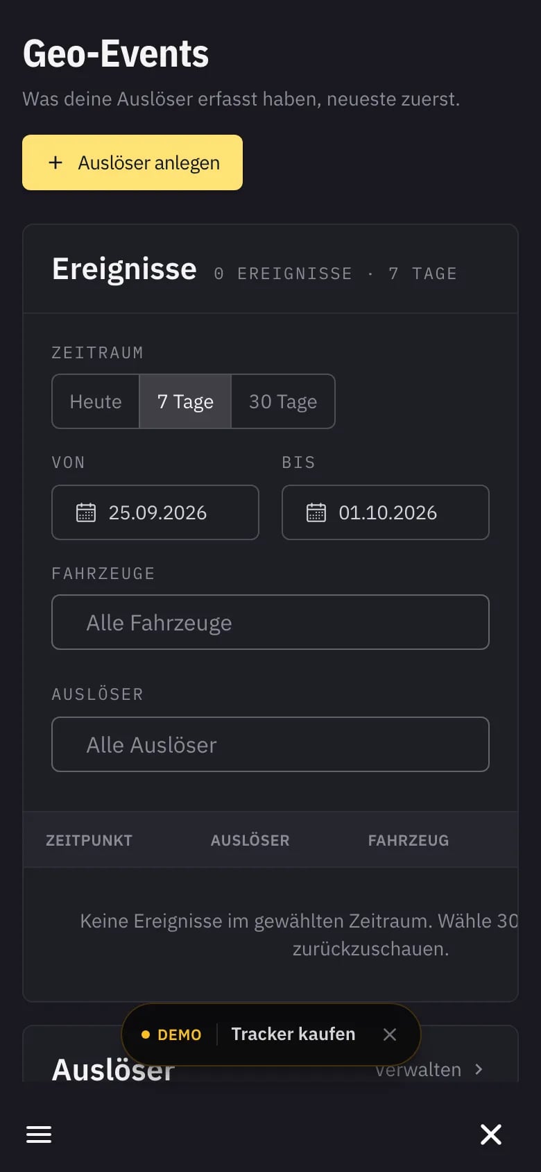 FLOTTR Geo-Events mit Ereignisliste und Auslösern